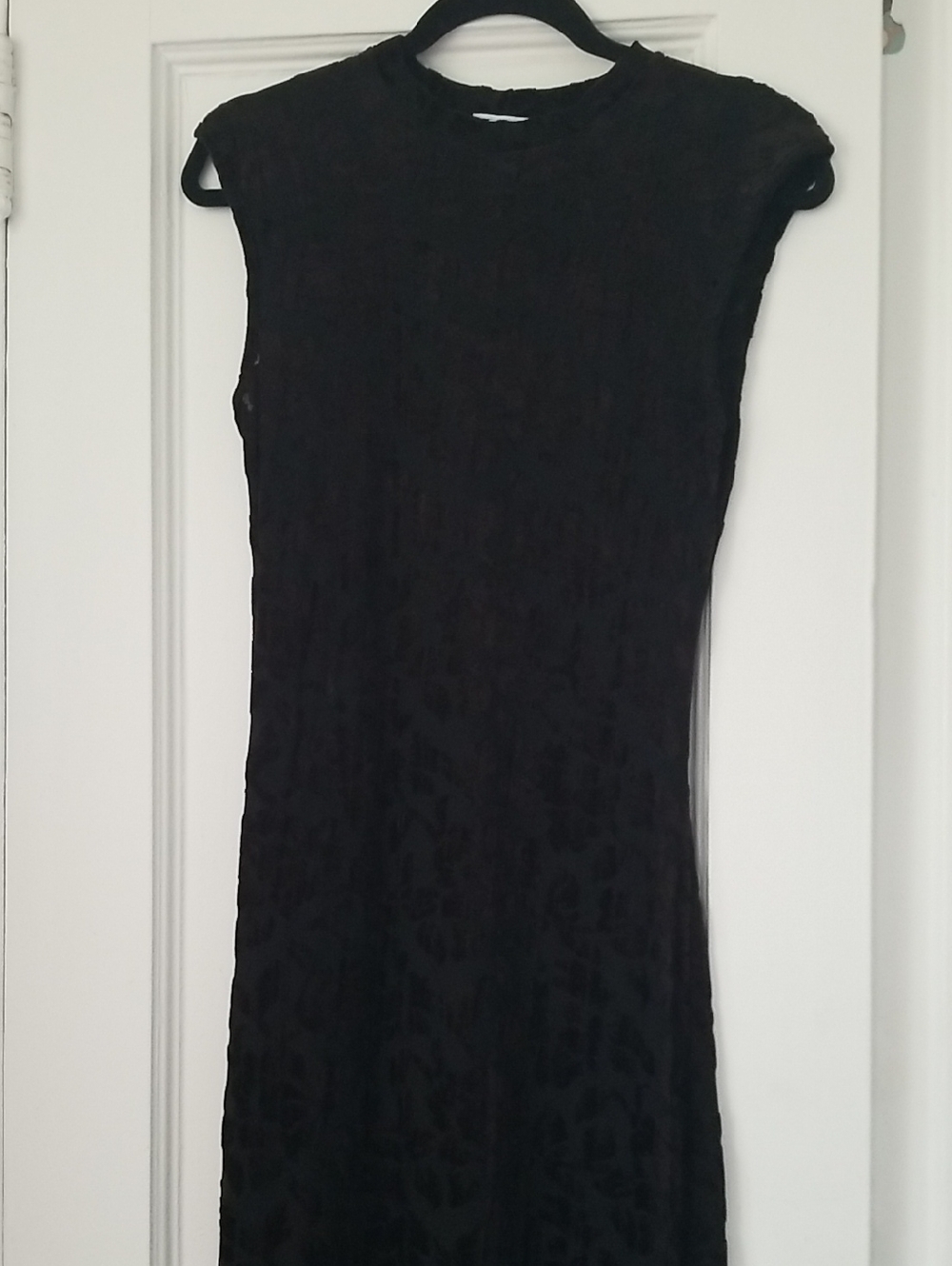 Black Sleeveless Maxi Dress - Elegant Textured Design. Slits Up The Calf